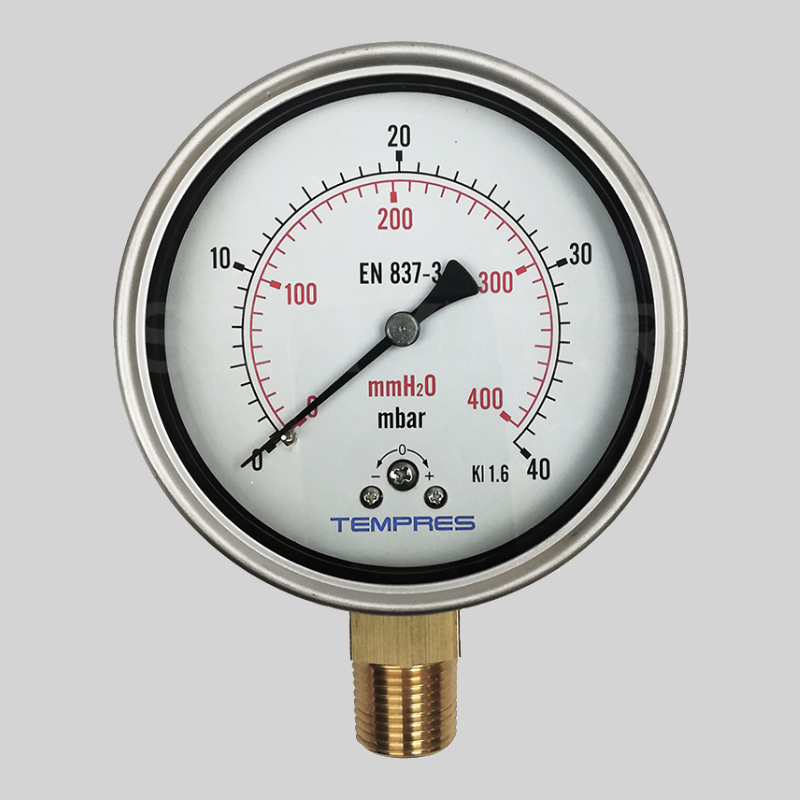 Manómetro TEMPRES Inox. Bronce Diámetro 2,5″ Conexión 1/4" NPT M, Inferior en Bronce