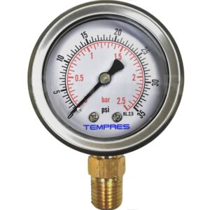Manómetro TEMPRES Inox. Bronce Diámetro 2.0" Conexión 1/4" NPT M, Inferior en Bronce