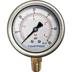 Manómetro TEMPRES Inox. Bronce Diámetro 2,5" Conexión 1/4" NPT M, Inferior en Bronce