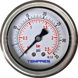 Manómetro TEMPRES Inox. Bronce Diámetro 2,5" Conexión 1/4" NPT M, Posterior en Bronce