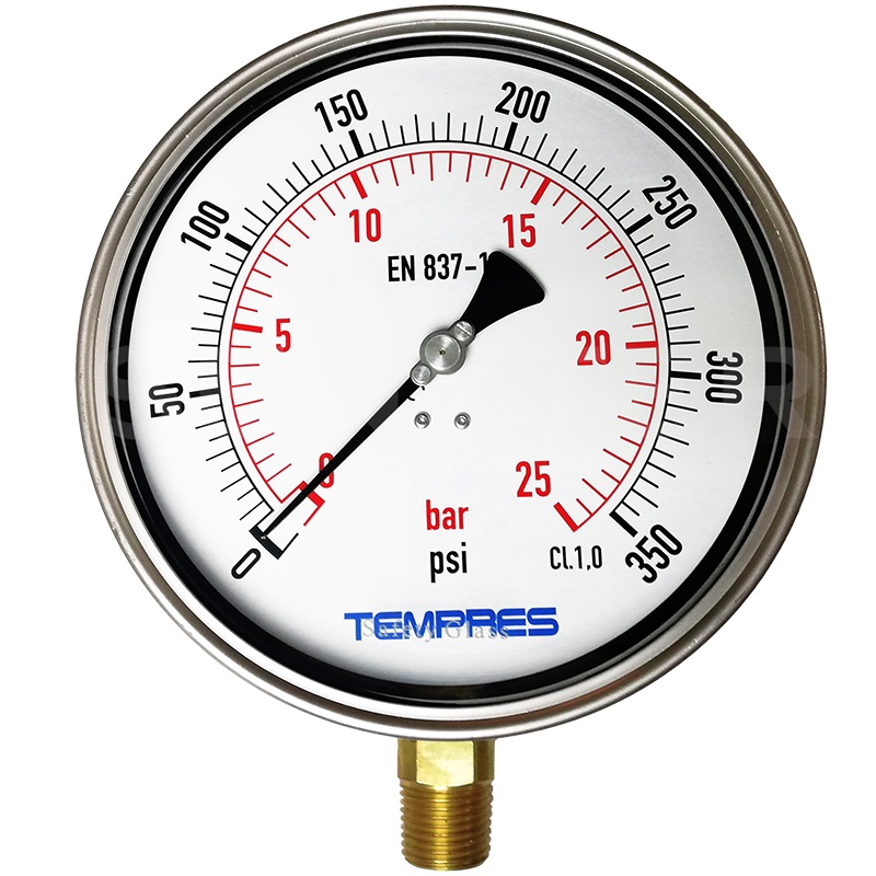 Manómetro TEMPRES Inox. Bronce Diámetro 6.0" Conexión 1/2" NPT M, Inferior en Bronce