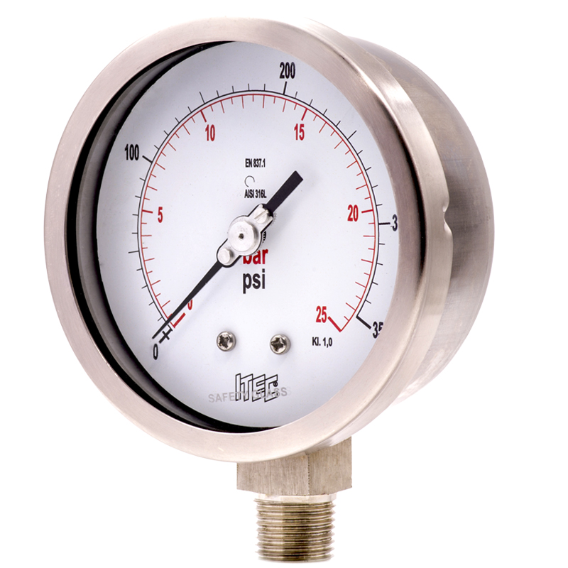 Manómetro ITEC Full Inox DN 4.0" Conexión 1/2" NPT M, Inferior en SS316