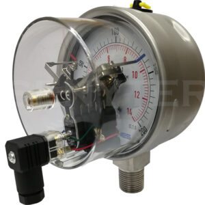 Manómetro TEMPRES Full Inox DN 4″ con Contacto Eléctrico Conexión  1/2" NPT M, Inferior en SS316L