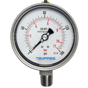 Manómetro TEMPRES Full Inox DN 4.0" Conexión Inferior