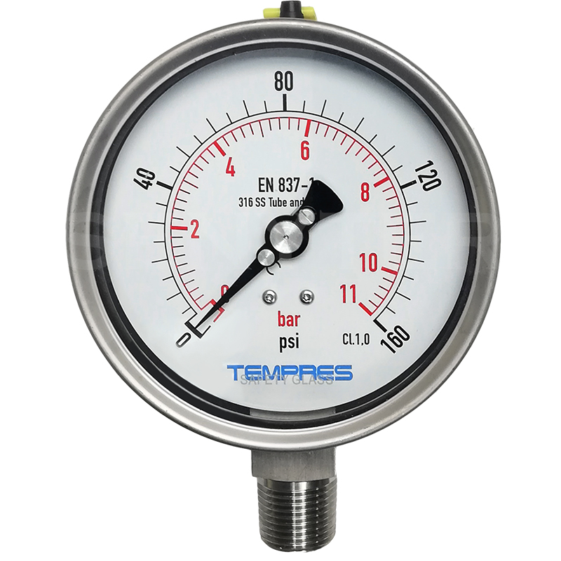 Manómetro TEMPRES Full Inox DN 4.0" Conexión Inferior