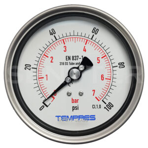 Manómetro TEMPRES Full Inox DN 4.0" Conexión 1/2" NPT M, Posterior en SS316