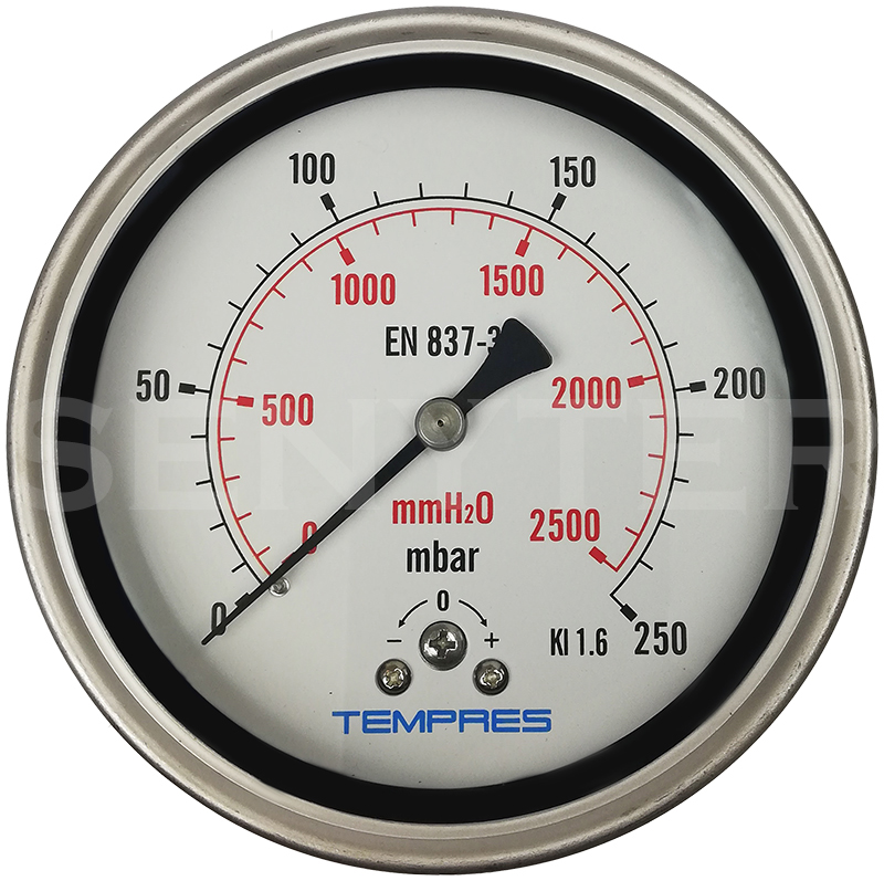 Manómetro TEMPRES Baja Presión DN 4" Conexión 1/2" NPT M, Inferior en Bronce - Imagen 4