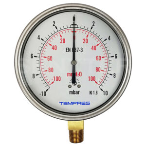 Manómetro TEMPRES Baja Presion DN 6" Conexión Inferior 1/2" NPT M, en Bronce