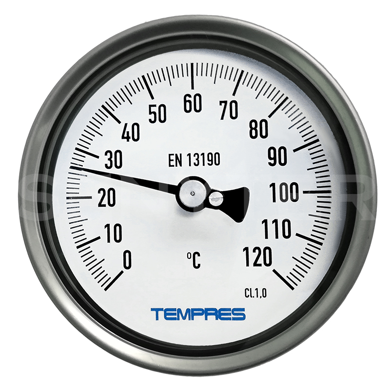 Termómetro Bimetálico DN 3" Bulbo Posterior Conexión 1/2" NPT M, Inferior en SS304