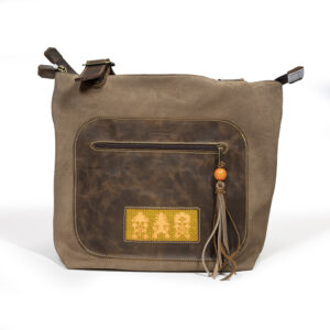 Cartera mediana de cuero y telar