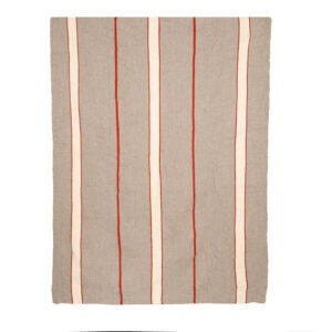 Alfombra telar gris con blanco y rojo 250 x 163 cm.