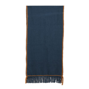 Echarpe telar azul borde café 207 x 56 cm.