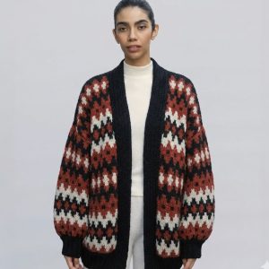 Cardigan jacquard mujer terracota - PREVENTA